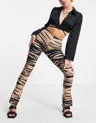 Asos Design Skinny Pant With Split Hem In Animal Print-multi