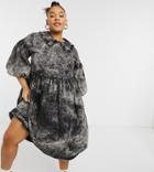 Collusion Plus Exclusive Midi Smock Dress With Collar In Washed Black