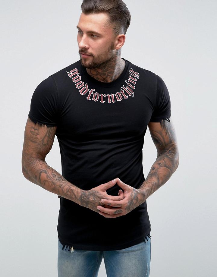 Good For Nothing T-shirt In Black With Embroidered Text - Black