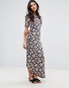 Warehouse Ditsy Print Ruched Maxi Dress - Multi