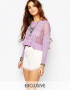 Stitch & Pieces Cable Knit Fine Gauge Sweater With Peplum - Lilac