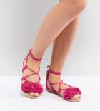 Asos Design Faa Wide Fit Tie Leg Flat Sandals - Pink