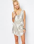 Religion Wrap Front Mini Dress In Burn Out Pattern - H Gray
