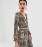 River Island Wrap Dress In Snake Print - Multi