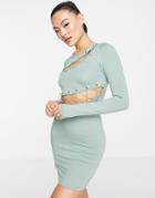 Rebellious Fashion Lace Up Detail Mini Dress In Sage-green