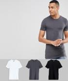 Asos Design Tall Muscle Fit T-shirt With Crew Neck 3 Pack Multipack Saving - Multi