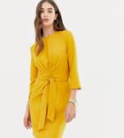 Asos Design Tall Tie Wrap Around Mini Dress-yellow