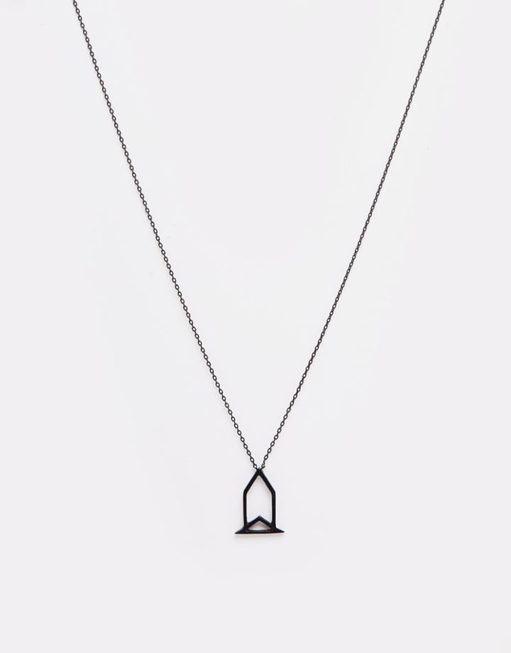 Asos Geometric Pendant Necklace In Matte Black - Matt Black
