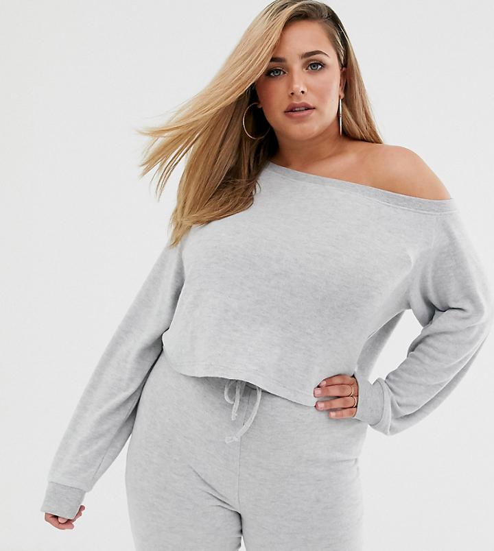 Loungeable Mix & Match Plus Size Off Shoulder Lounge Top In Gray