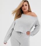 Loungeable Mix & Match Plus Size Off Shoulder Lounge Top In Gray