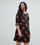 Junarose Leopard Placement Print Shift Dress With 3/4 Sleeve - Multi