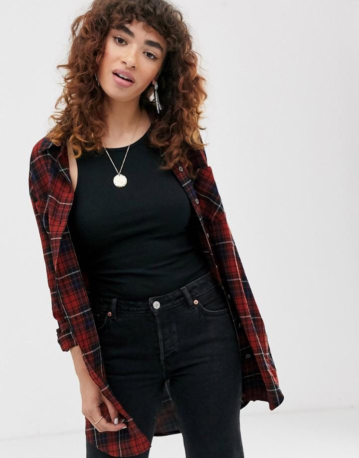 Only Check Oversized Shirt-red