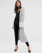 Fashion Union Longline Cardigan With Contrast Sleeves-gray