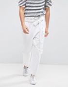 Asos Tapered Pants With Paper Bag Waist In White - White