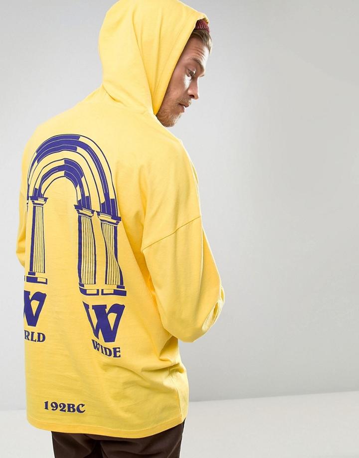 Asos Oversized Long Sleeve T-shirt With World Wide Back Print And Hood - Yellow