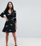 Asos Design Petite Floral Embroidered Mini Tea Dress-black