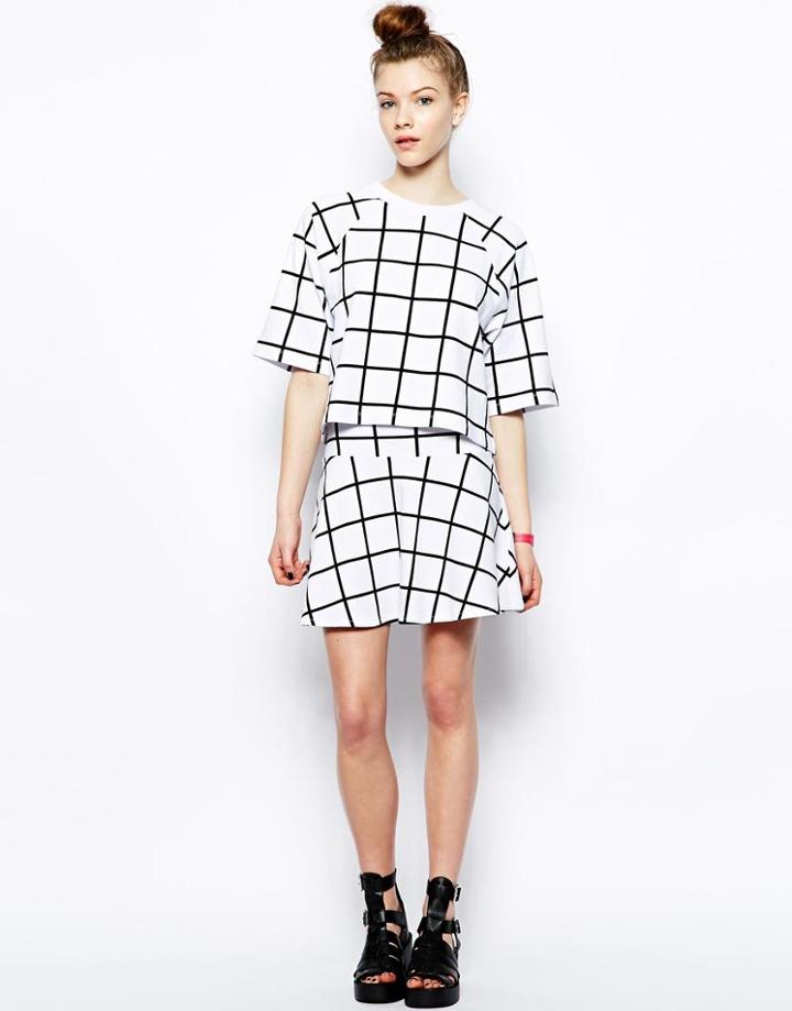 Monki Grid Print Sweat Skirt