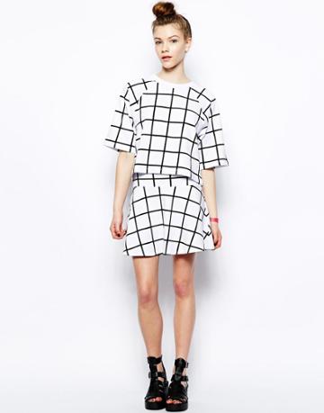 Monki Grid Print Sweat Skirt