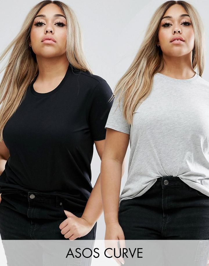 Asos Curve Crew Neck T-shirt 2 Pack - Multi