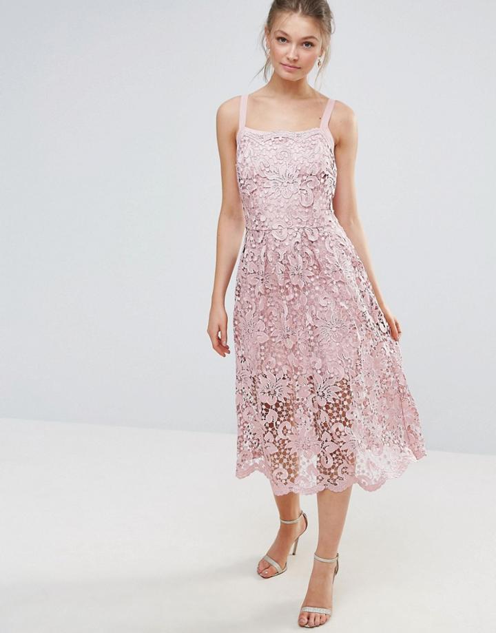 Bodyfrock Heavy Lace Dress With Scalloped Hem - Pink