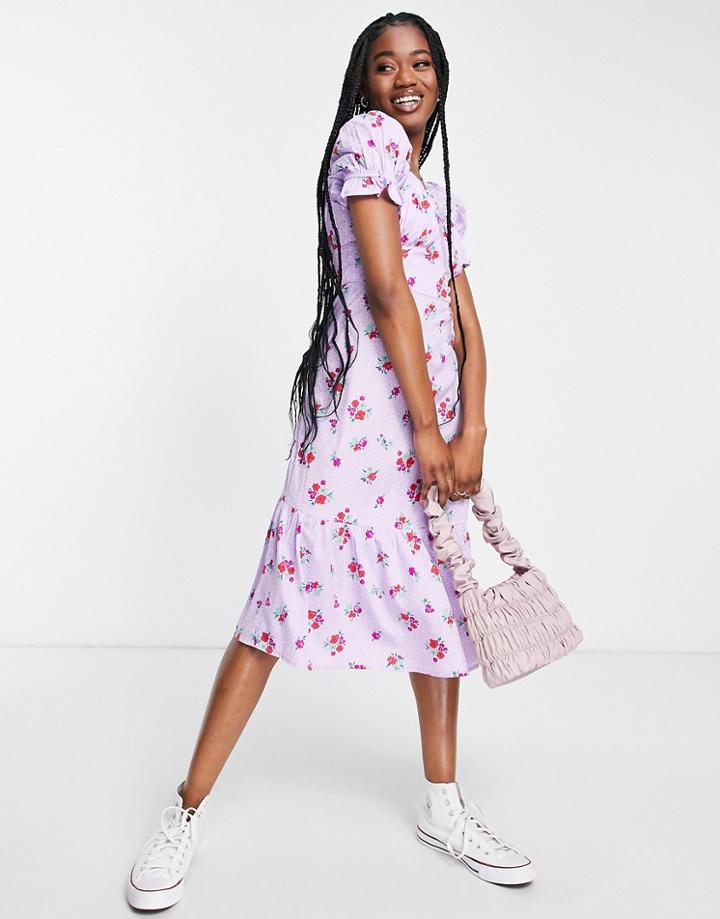 Influence Midi Tea Dress In Purple Floral Print