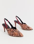 Asos Design Savannah Slingback Kitten Heels In Mixed Snake - Multi