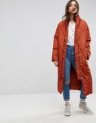 Asos Longline Puffer With Detachable Mittens - Red