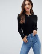 Asos Long Sleeve Top In Rib With Cut Out Detail - Black