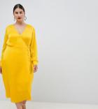 Asos Design Curve Button Through Dress In Jacquard - Yellow