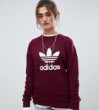 Adidas Originals Trefoil Crew Neck Sweatshirt In Maroon - Red