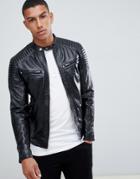 Solid Leather Biker Jacket - Black