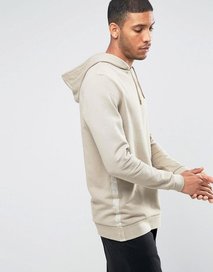 Asos Oversized Longline Hoodie With Taping Detail - Beige