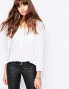 Jdy Long Sleeve Top With Tie Detail - White