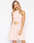 Asos Skater Dress In Structured Knit With Cut Outs - Pink