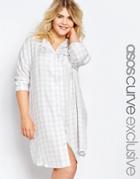 Asos Curve Night Shirt In Check - White