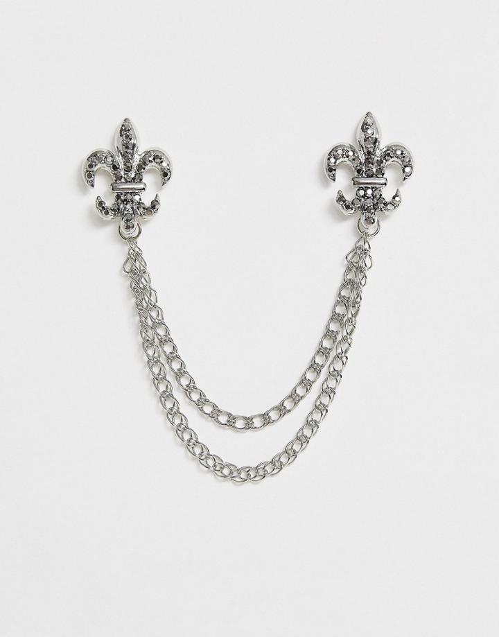 Asos Design Fleur De Lis Crystal Style Collar Tips In Silver - Silver