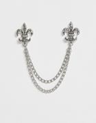 Asos Design Fleur De Lis Crystal Style Collar Tips In Silver - Silver