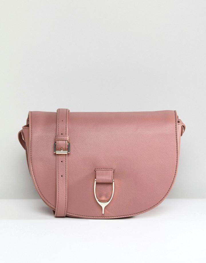Paul Costelloe Real Leather Saddle Bag With Gold Clasp Detail In Terracotta Rose - Pink