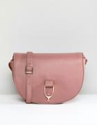 Paul Costelloe Real Leather Saddle Bag With Gold Clasp Detail In Terracotta Rose - Pink