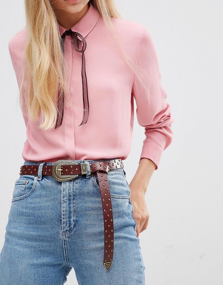 Asos Studded Boyfriend End Western Waist And Hip Belt - Red