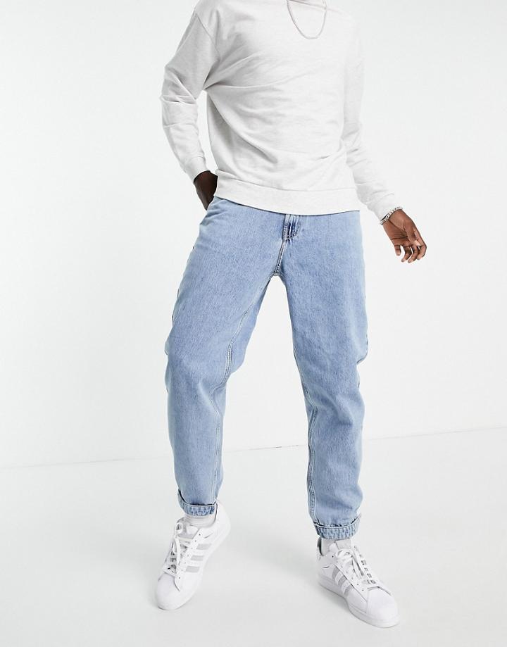 Topman Denim Sweatpants In Mid Wash-blues