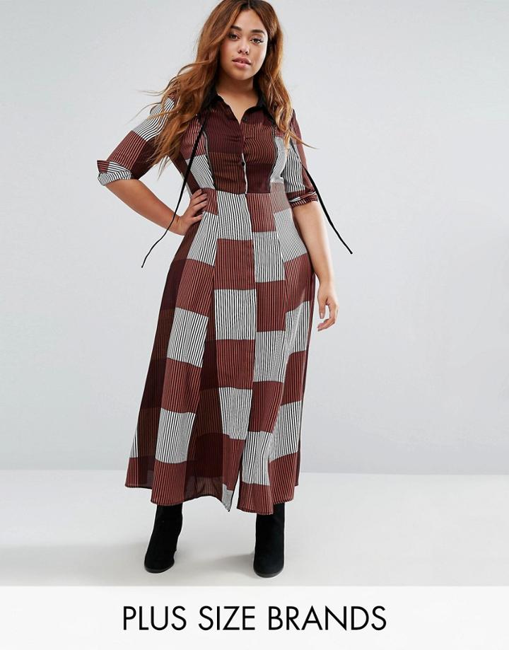 Alice & You Check Maxi Dress With Collar Detail - Red