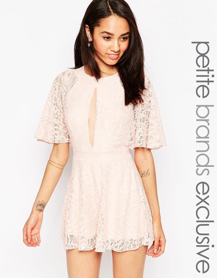 John Zack Petite Lace Romper With Keyhole Front - Pink