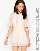 John Zack Petite Lace Romper With Keyhole Front - Pink
