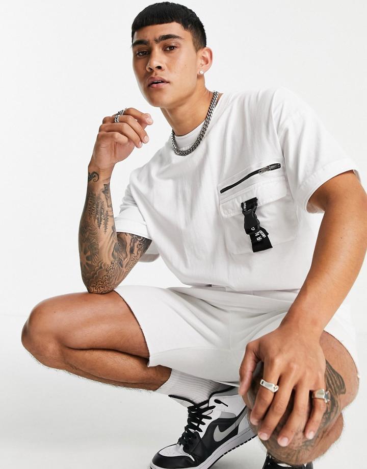 Liquor N Poker Oversized T-shirt In White With Utility Detailing