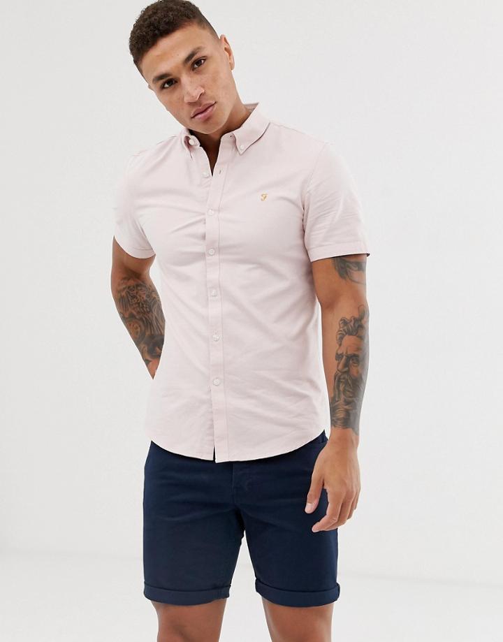 Farah Brewer Slim Fit Short Sleeve Oxford Shirt In Pink