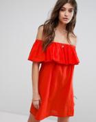 Billabong Bardot Frill Beach Dress - Red