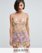 Asos Petite Salon 3d Applique Super Mini Floral Dress - Multi