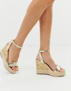 New Look Strappy Espadrille Wedge Sandal In Gold - Gold