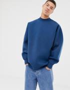 Asos White Balloon Sweatshirt In Midnight Blue Scuba With Double Neck - Blue